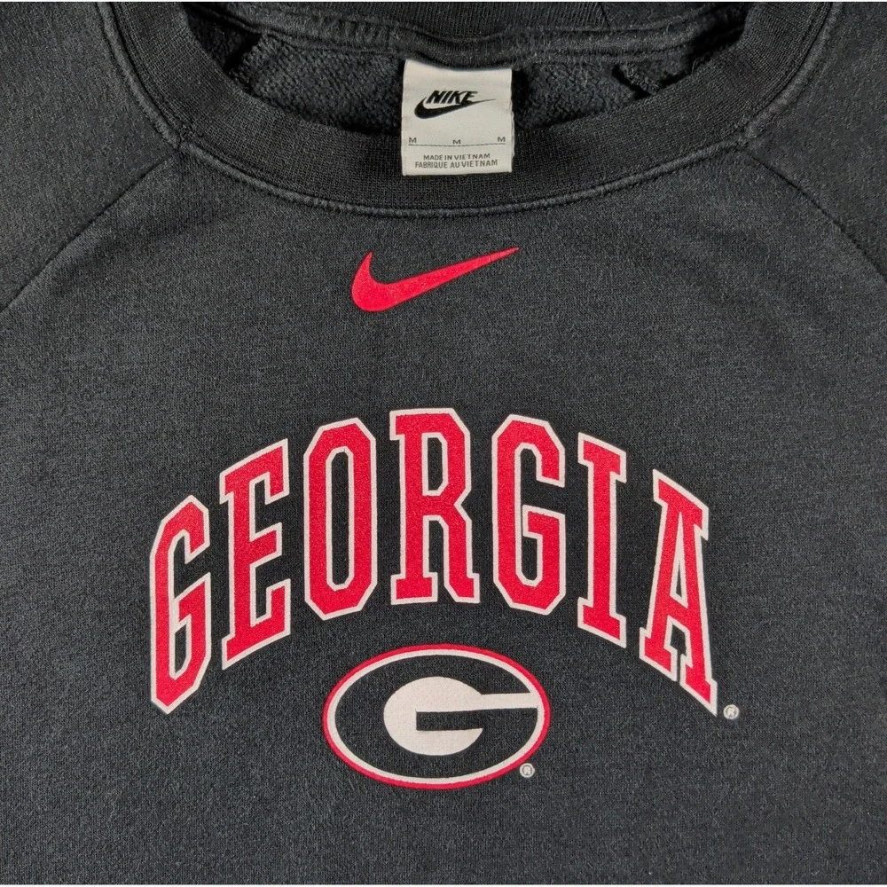 Nike Georgia Bulldogs Club Fleece Crewneck Sweatshirt Womens M Black Red Swoosh